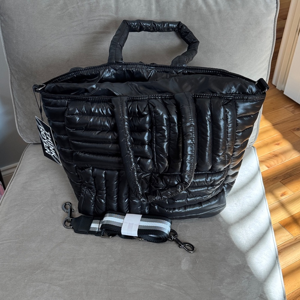 THINK ROYLN Shiny Black Quilted Tote